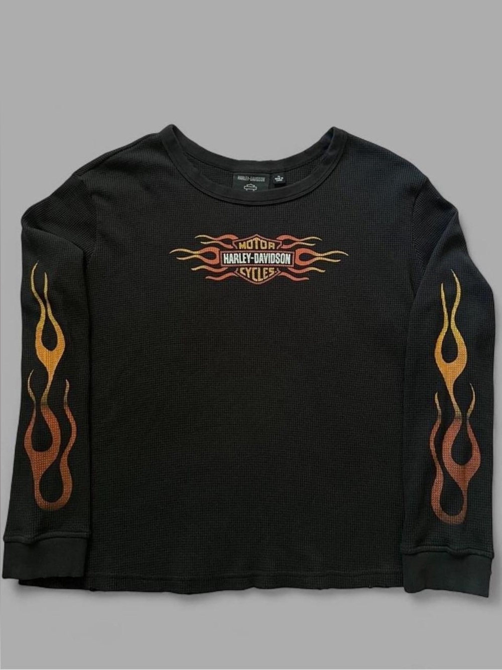 Harley-Davidson Waffle Knit Flames Long Sleeve Thermal Biker Shirt. Size XL.